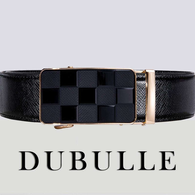 Dubulle Men's Ratchet Belts Black Gold Chessboard Automatic Buckle Sliding Leather Strap Business Casual Belt Gift - Adjustable Cut to Fit - Image 4