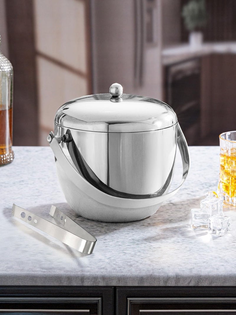 Trovea's Glided Glaciour Double Walled Ice Bucket with Tongs -1.2L Silver- IB-006-S - Image 1