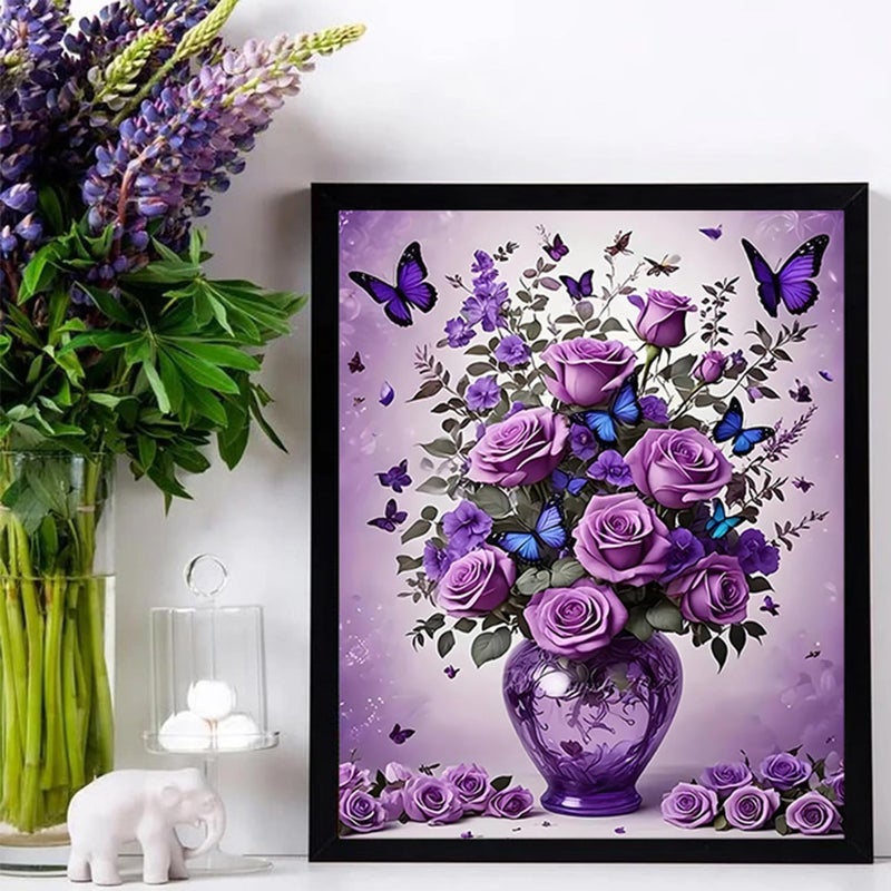 DIYCYCY Floral&Butterfly Diamond Art Kits for Adults Beginners,DIY 5D Diamond Painting Flowers,Round Full Drill Gem Art for Adults,Diamond Dots Paintings Picture Crafts Home Wall Decor 12x16 in - Image 3