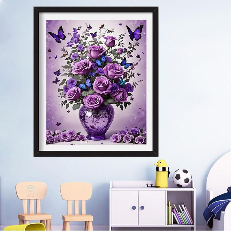 DIYCYCY Floral&Butterfly Diamond Art Kits for Adults Beginners,DIY 5D Diamond Painting Flowers,Round Full Drill Gem Art for Adults,Diamond Dots Paintings Picture Crafts Home Wall Decor 12x16 in - Image 2