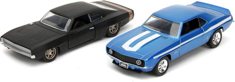 JADA Fast and Furious Legacy Series Twin Pack: 1969 Chevrolet Camaro and 1968 Dodge Charger Widebody with Opening Doors, Freewheel Vehicle, 1:32 Scale, Multicolored - Image 2