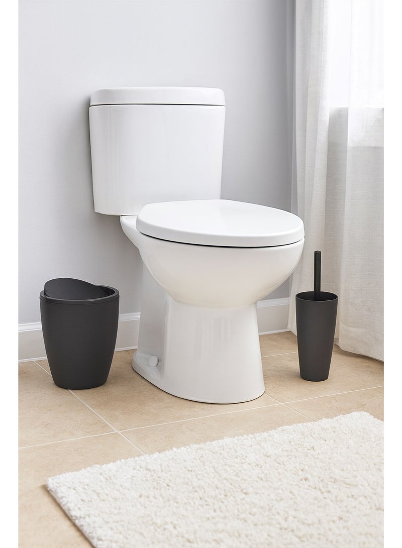 Primanova 2-Piece Matte Plastic Bathroom Set – 7.5 Liter Swing-Lid Waste Bin & Soft-Bristle Toilet Brush with Holder for Bathroom & Kitchen (Gray) - Image 2