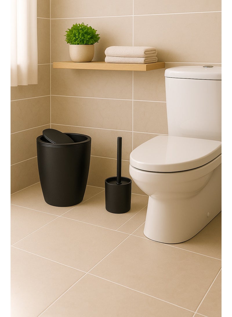 Primanova 2-Piece Matte Plastic Bathroom Set – 7.5 Liter Swing-Lid Waste Bin & Soft-Bristle Toilet Brush with Holder for Bathroom & Kitchen (Gray) - Image 3