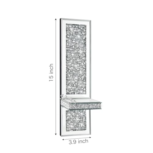 Pibeyer Crystal Crush Diamond Wall Candle Holder Set of 2, Silver Mirrored Candle Sconces, Home Wall Decoration for Living Room,Dining Room & Bedroom - Image 2