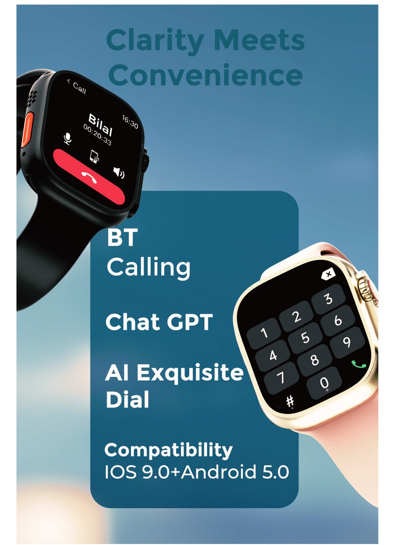 Faster - Smart Watch Ultra - 2.04" AMOLED Display, Bluetooth Calling, Fitness Tracker, Sports Modes, Heart Rate and Sleep Monitoring, IP68 Waterproof, 250mAh Battery, Compatible with Android and iOS - Image 1