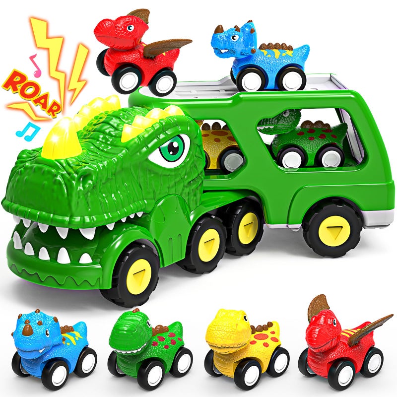 ENJSD Toys for 1 2 3 4 Year Old Boys 5 in 1 Toys for Ages 24 with 4 Dinosaur Toys for Kids 35 Friction Powered Kids Boy Toddler Toys 1 2 3 4 5 Year Old boy Gifts with Flashing Light  Sound - Image 2