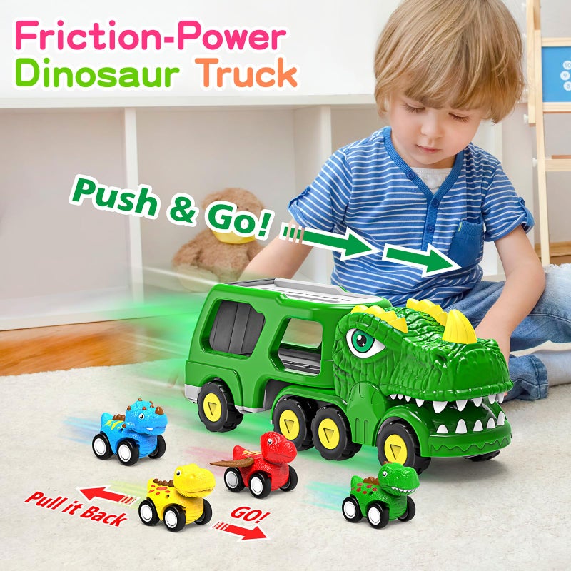 ENJSD Toys for 1 2 3 4 Year Old Boys 5 in 1 Toys for Ages 24 with 4 Dinosaur Toys for Kids 35 Friction Powered Kids Boy Toddler Toys 1 2 3 4 5 Year Old boy Gifts with Flashing Light  Sound - Image 3