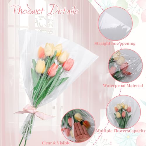 Corkwaw 100 Pcs flower packaging transparent bag,flowers bouquet sleeve transparent cellophane Suitable for flower shop, shopping mall flower packaging(18X13) - Image 3