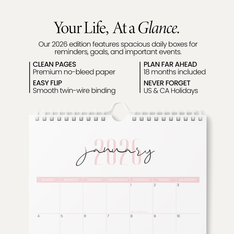 Karto Wall Calendar 2026 - Vertical 11x17 inch January 2026 to June 2027 - Boost Your Productivity and Easy Planning with the Aesthetic Monthly Calendar - Two Font Pink - Image 2