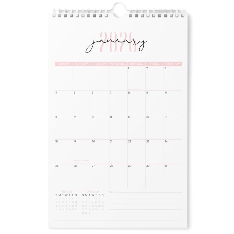 Karto Wall Calendar 2026 - Vertical 11x17 inch January 2026 to June 2027 - Boost Your Productivity and Easy Planning with the Aesthetic Monthly Calendar - Two Font Pink - Image 1