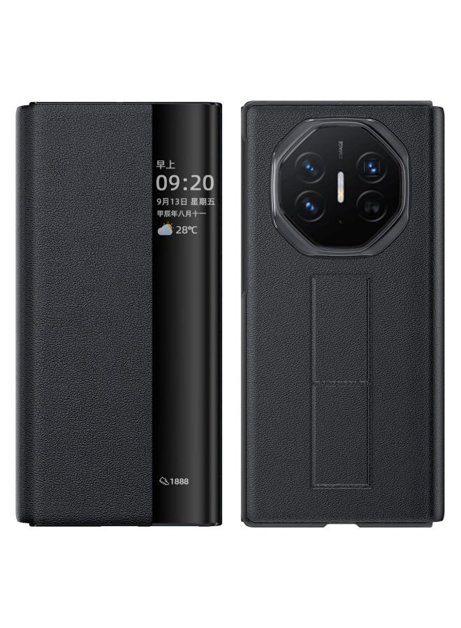 Compatible with Huawei Mate XT Ultimate Design Case with Stand Strap Hand Holder, Leather Flip Case Cover with Smart View Touch Window u0026 Auto Screen Sleep/Wake - Image 1