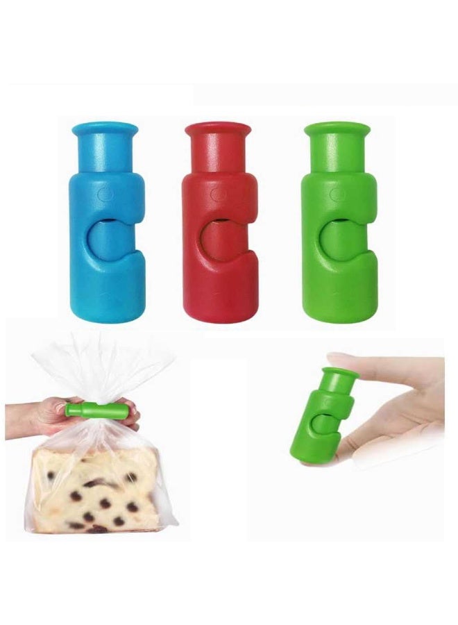 3-Piece Bread Bag Clip - Squeeze And Lock Food Bag Clip, Plastic Sealing Clip For Bread, Snacks, Potato Chips - Multiple Colors, Easy To Grip, Sealed And Sealed  - Image 1