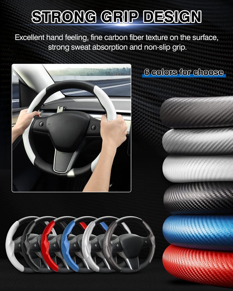 Canvcle Steering Wheel Cover for Telsa Model 3/Y 2016-2025 2026 Highland/Juniper Accessories Carbon Fiber Steering Wheel Cover Protector Non-Slip, Comfortable, Breathable, Model 3/Y Accessories, White - Image 5