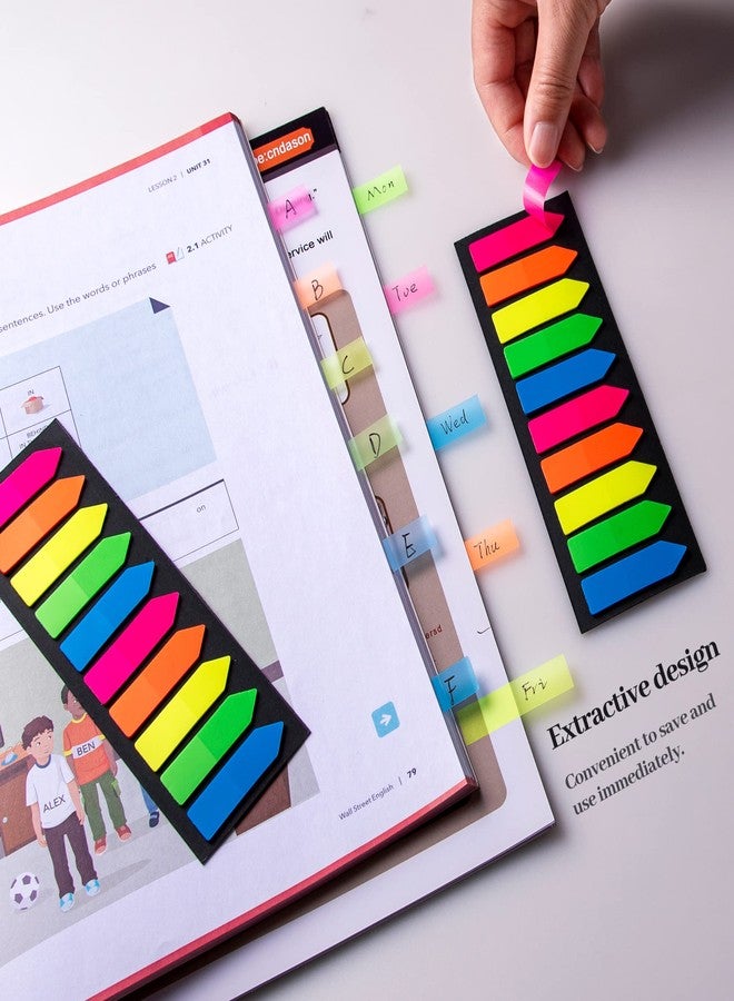 Golcellia Fluorescent Translucent Sticky Note Flags, 2400 Pcs Total, Pack of 10 Color Tabs, Arrow Sticky Notes, Page Flag Markers, Arrow Index Tabs - Image 3