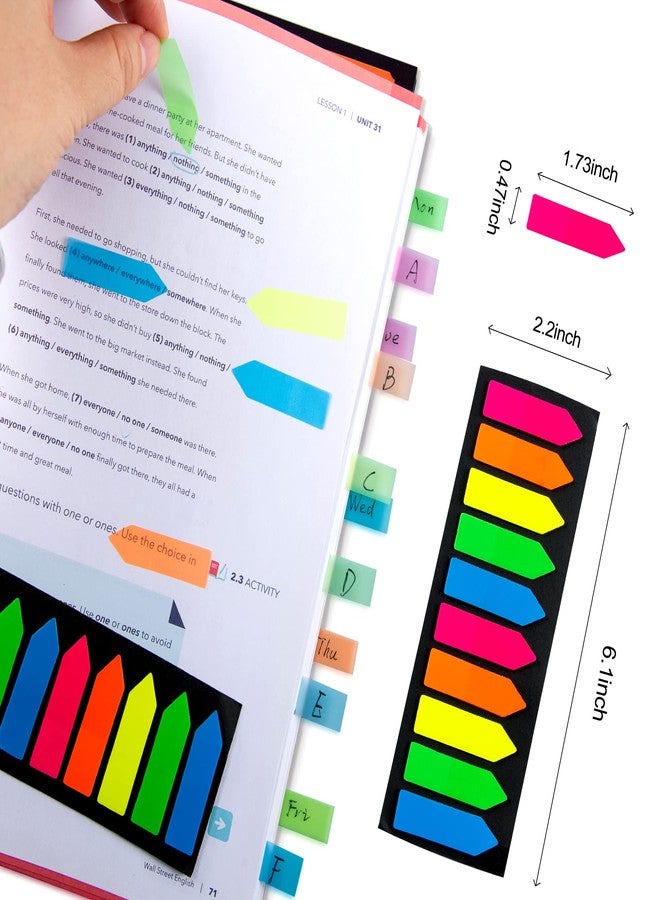 Golcellia Fluorescent Translucent Sticky Note Flags, 2400 Pcs Total, Pack of 10 Color Tabs, Arrow Sticky Notes, Page Flag Markers, Arrow Index Tabs - Image 2
