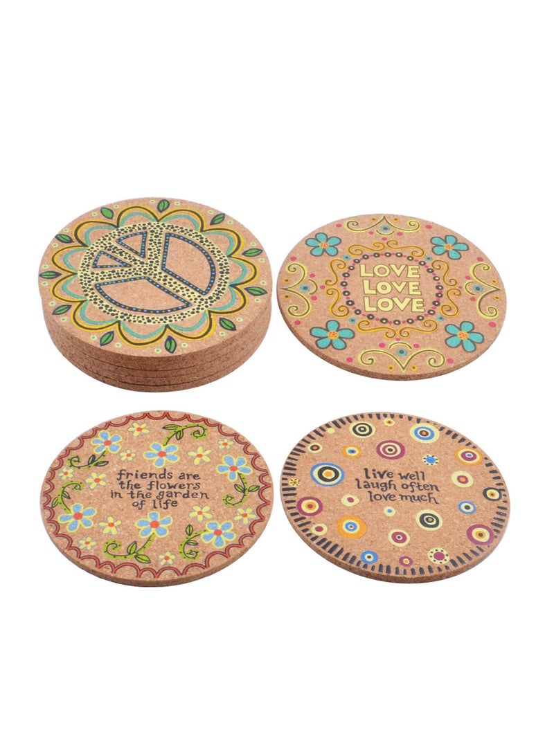 Cork Coasters for Drinks, 8 Pieces of Natural Absorbent Cork Cup Mat Heat-Resistant Drink Coaster - 4 Styles for Kinds of Cups with 2 Pieces of Organza Bags, 4 Inches