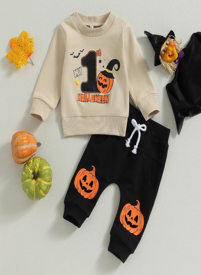Gureui My First Halloween Baby Boy Outfit 3-6 Months Long Sleeve Pumpkin Patch Sweatshirt Pants Infant Fall Clothes - Image 3