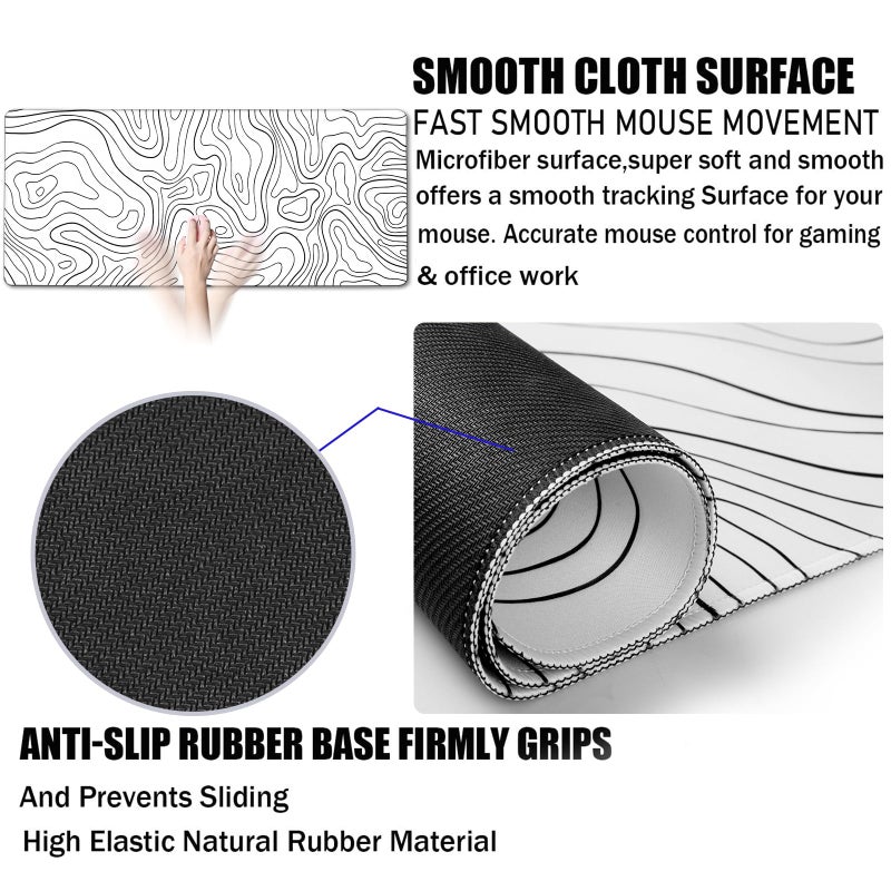 TEDNETGO Extra Large Mouse Pad, Gaming Mouse Pad, Waterproof Extra Large Mousepad with Stitched Edges, Non-Slip Base Keyboard Pad for Gamer, Office & Home, 31.5 x 15.8, Black Lines - Image 3