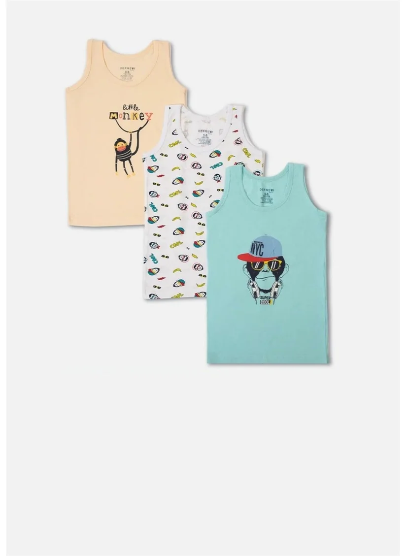 ديفنه Monkey Pattern Printed Combed Cotton Elastane Boy 3-Piece Undershirt Set