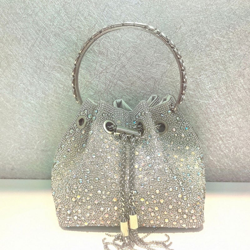 Women'S Crystal Material Ding-Made Wrist-Set Diamond Rhinestone Tassel Bucket Bag Full Diamond Bag Tas - Image 2