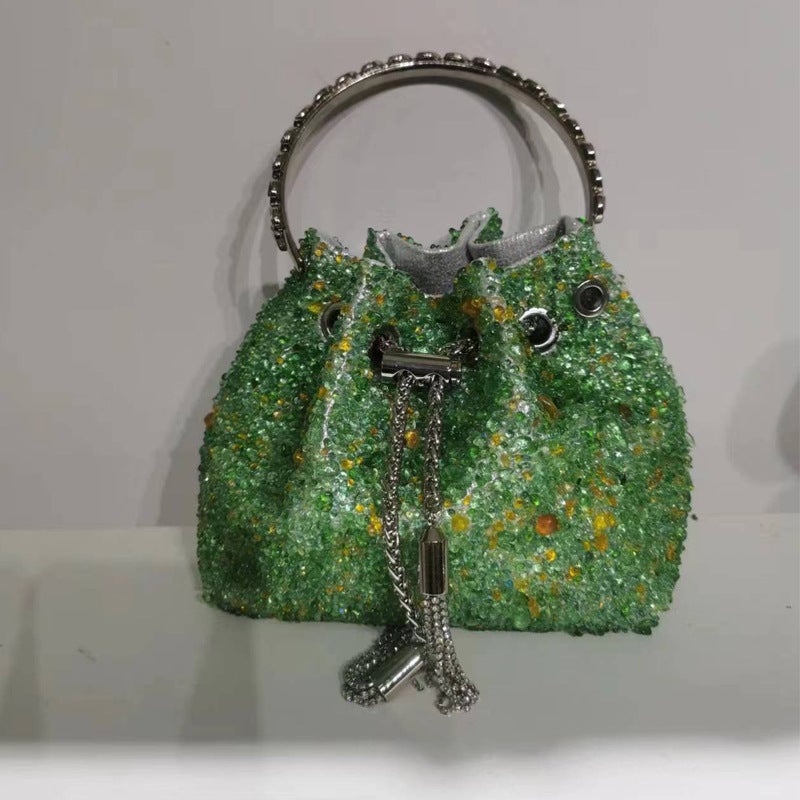 Women'S Crystal Material Ding-Made Wrist-Set Diamond Rhinestone Tassel Bucket Bag Full Diamond Bag Tas - Image 1
