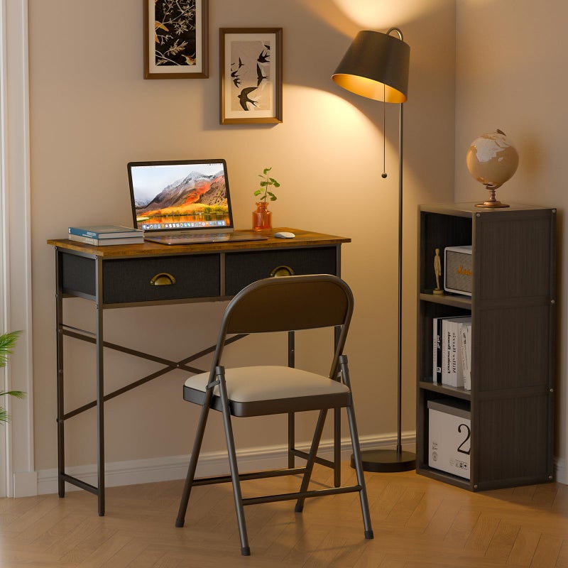 DAOUTIME Small Writing Desk for Kids Bedroom, 31.5 Inch Computer Desk for Small Spaces, Simple Desk with 2 Fabric Drawers for Home Office, Dorm, Living Room, Home Study Table, Rustic Brown - Image 2