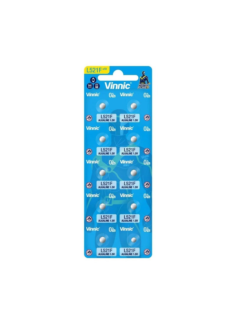 فينك - 10-Pieces Vinnic AG0 (L521F) Alkaline 1.5V Batteries - Image 1