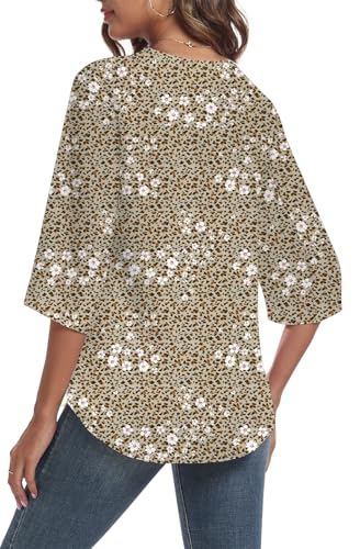 LAOLASI Womens Tops Casual Chiffon Blouses Soft Comfy Summer Fashion Tee 2025 Loose Fit Blouse Top for Leggings,Leopard Floral,L - Image 2