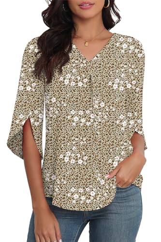 LAOLASI Womens Tops Casual Chiffon Blouses Soft Comfy Summer Fashion Tee 2025 Loose Fit Blouse Top for Leggings,Leopard Floral,L - Image 1
