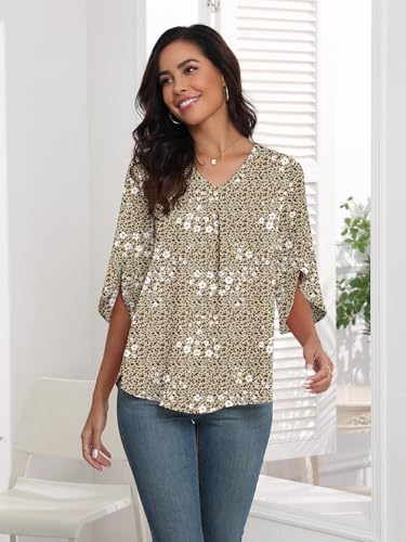LAOLASI Womens Tops Casual Chiffon Blouses Soft Comfy Summer Fashion Tee 2025 Loose Fit Blouse Top for Leggings,Leopard Floral,L - Image 5