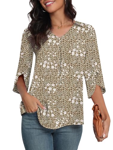 LAOLASI Womens Tops Casual Chiffon Blouses Soft Comfy Summer Fashion Tee 2025 Loose Fit Blouse Top for Leggings,Leopard Floral,L - Image 3