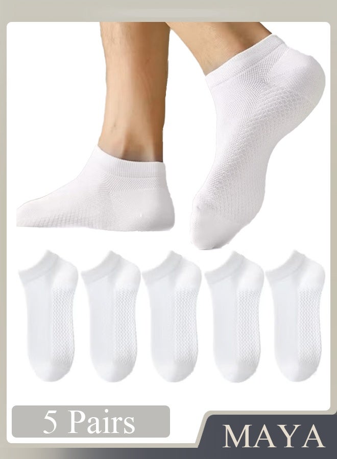 ٥ أزواج من الجوارب الرجالية القصيرة، جوارب صيفية رقيقة من القطن الخالص مضادة للروائح الكريهة، جوارب صيفية قصيرة من القطن الشبكي ماصة للعرق وجيدة التهوية - Image 1