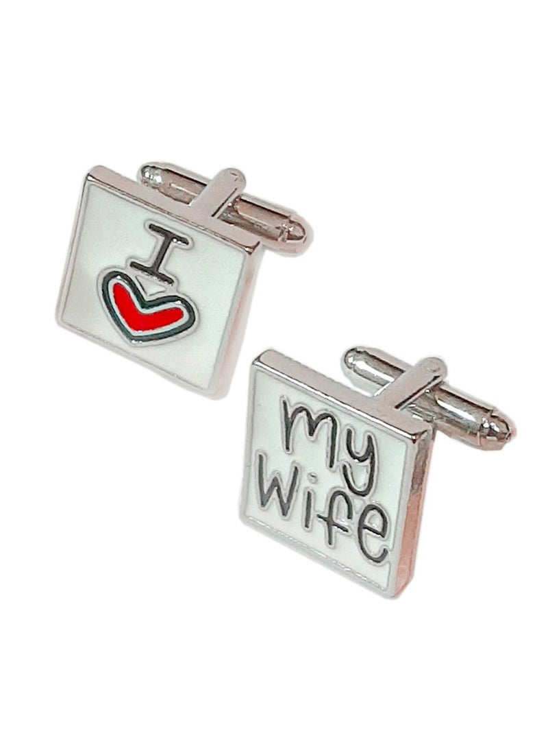 Men's square shirt cufflinks with white background and I love my wife written in black - Image 4