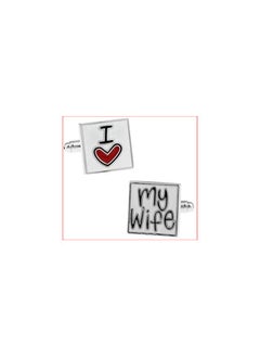 Generic Men's square shirt cufflinks with white background and I love my wife written in black 