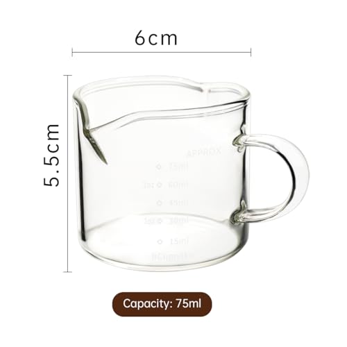 BCnmviku 1 Pack Double Spouts Measuring Triple Pitcher Milk Cup 75ML Espresso Shot Glasses Parts Clear Glass - Image 2