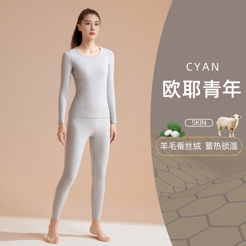 Juyitang'S New Black Gold Cashmere Silk Thickeneded Autumn Clothes And Long Trousers High Elastic Round Neck Suit Thermal Intimates - Image 1
