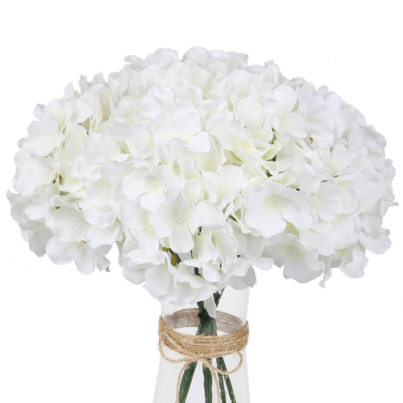 Exoment Silk Hydrangea Heads with StemsWhite Artificial Flower Heads DIY Wedding Centerpiece Home Party Baby Shower Decor 10 White