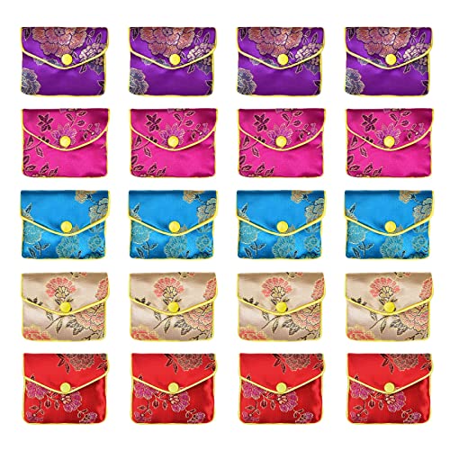 VIOCIWUO Jewelry Silk Purse New Year Pouch Bags Travel Jewelry Organizer Bags Chinese Silk Style Brocade Embroidered for Women 5 Colors, 20pcs - Image 1