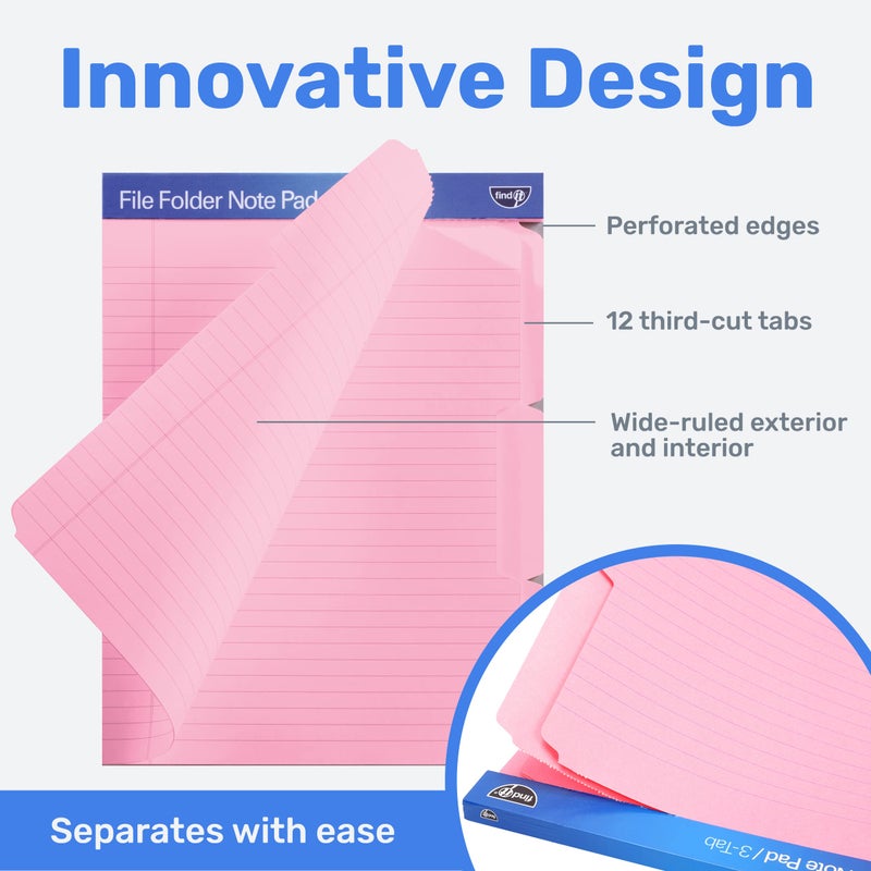 Find It File Folder Notepad - Pack of 12-9.5 x 12.5 Inch Notebook Organizer Folders for Filing, Document, and Clipboard Organization - Pink - Image 3