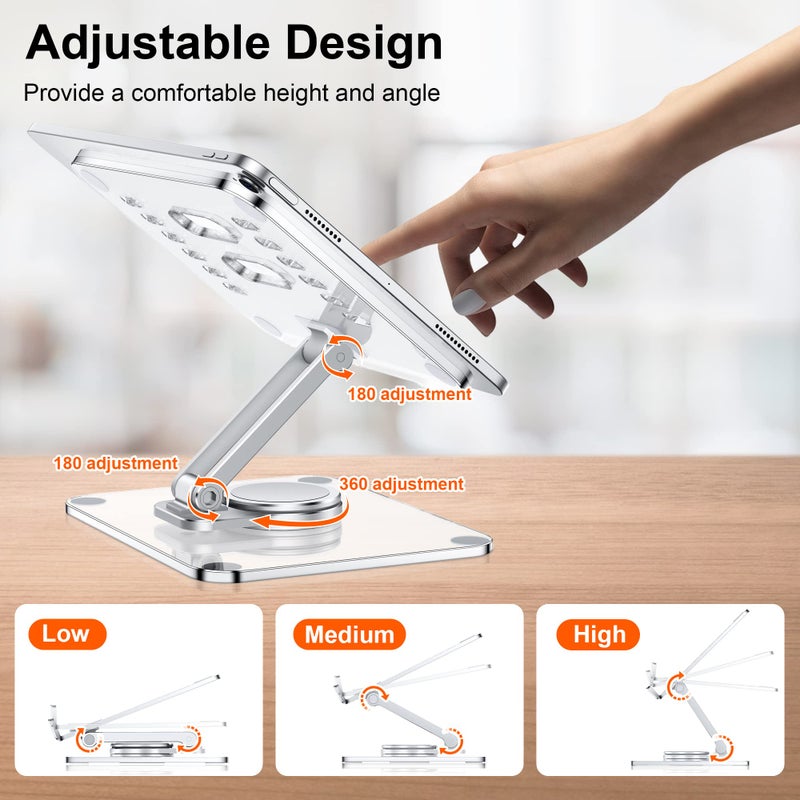 CreaDream Acrylic Tablet Stand Holder with 360 Rotating Base, Foldable Adjustable Transparent Tablet Holder for Desk Home Office, Compatible with iPad Pro Air Mini and More, Clear - Image 3