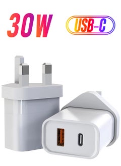 "Dual-Port 30W GaN Charger – PD USB-C for iPhone, iPad Pro, MacBook Air, Samsung S21, and 18W USB Port"