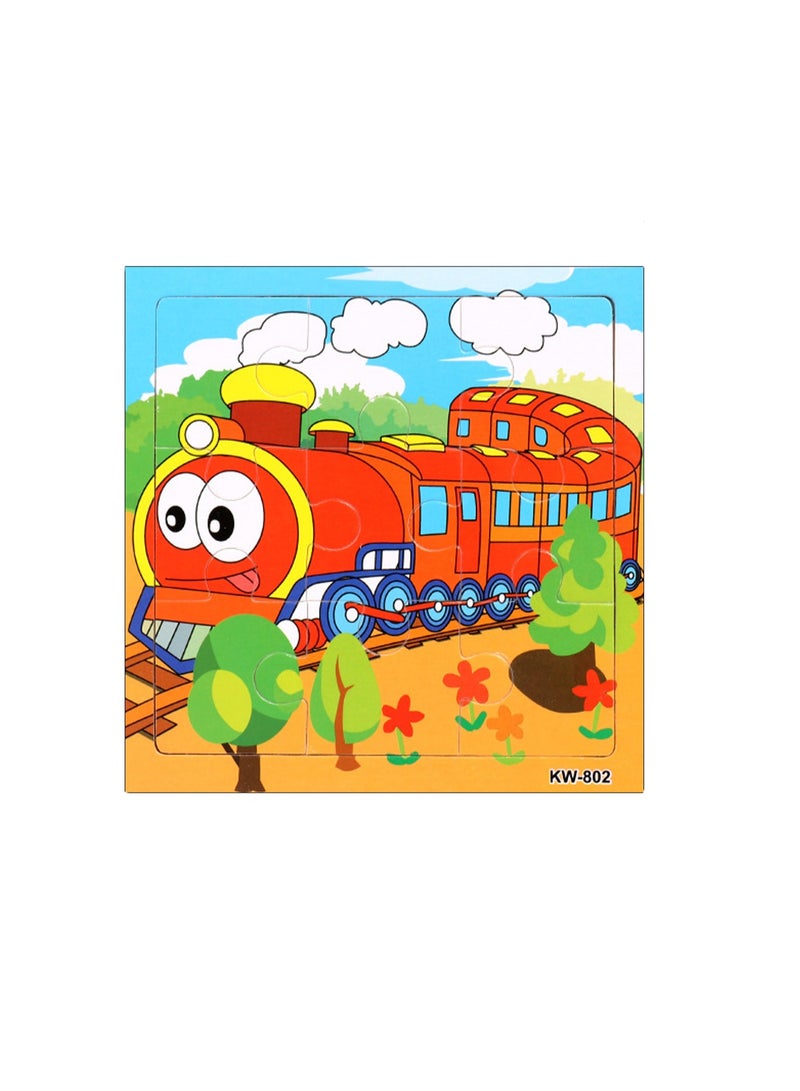 Children's Educational Wooden Cartoon Train Jigsaw Puzzles Suitable Gift 14.8CM*14.8CM Bag Pack