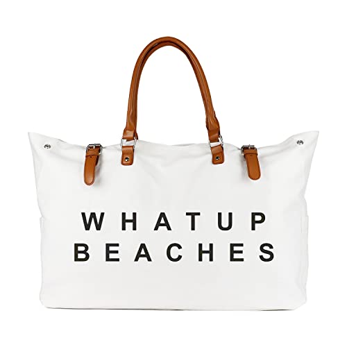 Lamyba Beach Bag with Vegan Leather Handle, Extra Large Beach Bag for Women Waterproof Sandproof - Image 1