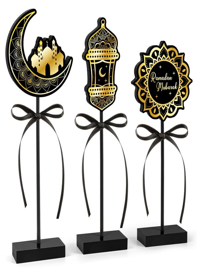 Hedeey 3 Pieces Ramadan Decorations Eid Mubarak Table Decor Wooden Set, Islamic Ramadan Tiered Tray Decor for Muslim Party Tabletop Decor Home (Classic) - Image 1