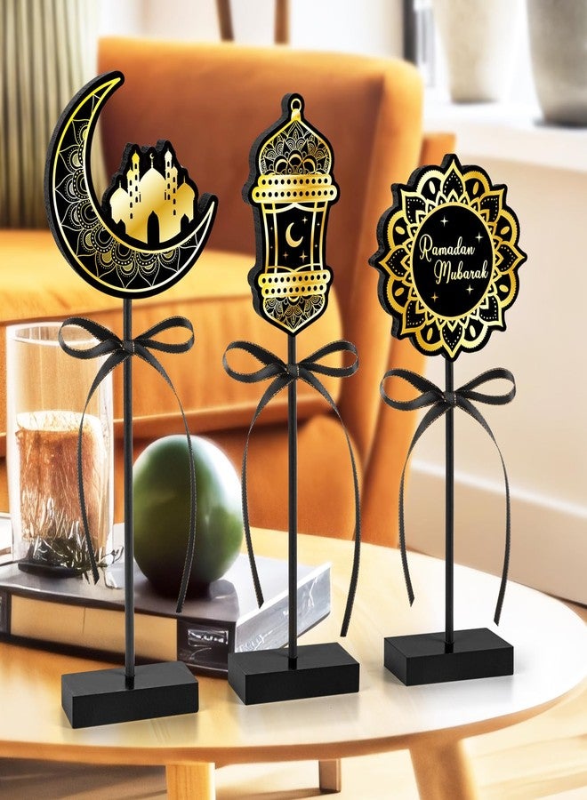 Hedeey 3 Pieces Ramadan Decorations Eid Mubarak Table Decor Wooden Set, Islamic Ramadan Tiered Tray Decor for Muslim Party Tabletop Decor Home (Classic) - Image 2