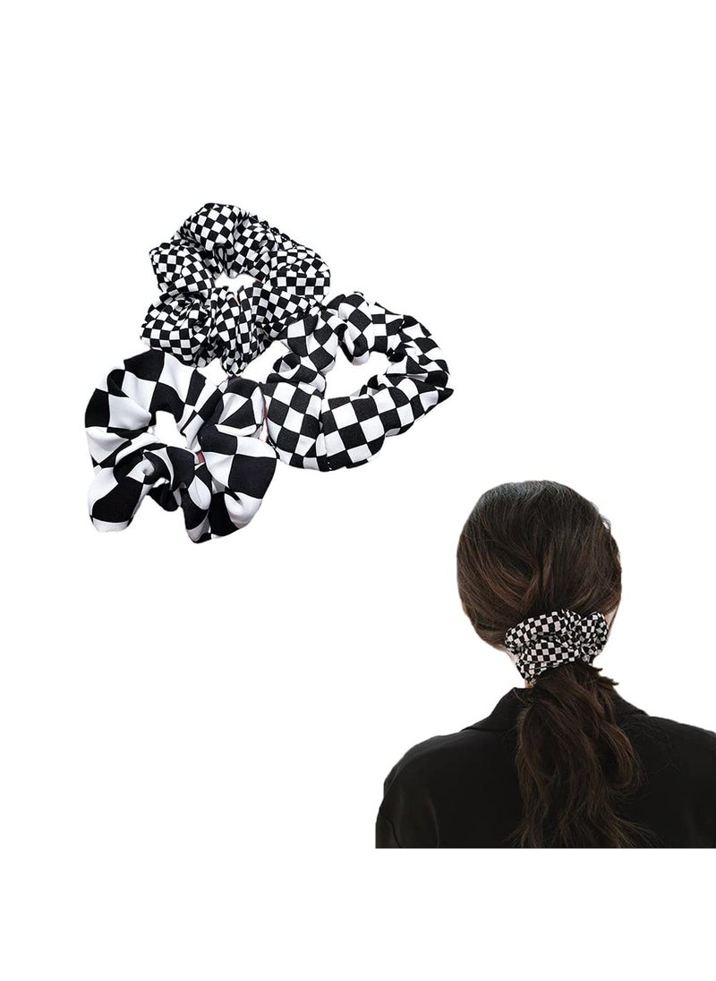 YALLNASL Buffalo Plaid Scrunchies Hair Bands Elastic Hair Ties for Women Girls Checkboard Hair Scrunchie Black and White Checkered Hair Accessories for Women Girl Ponytail Holders 