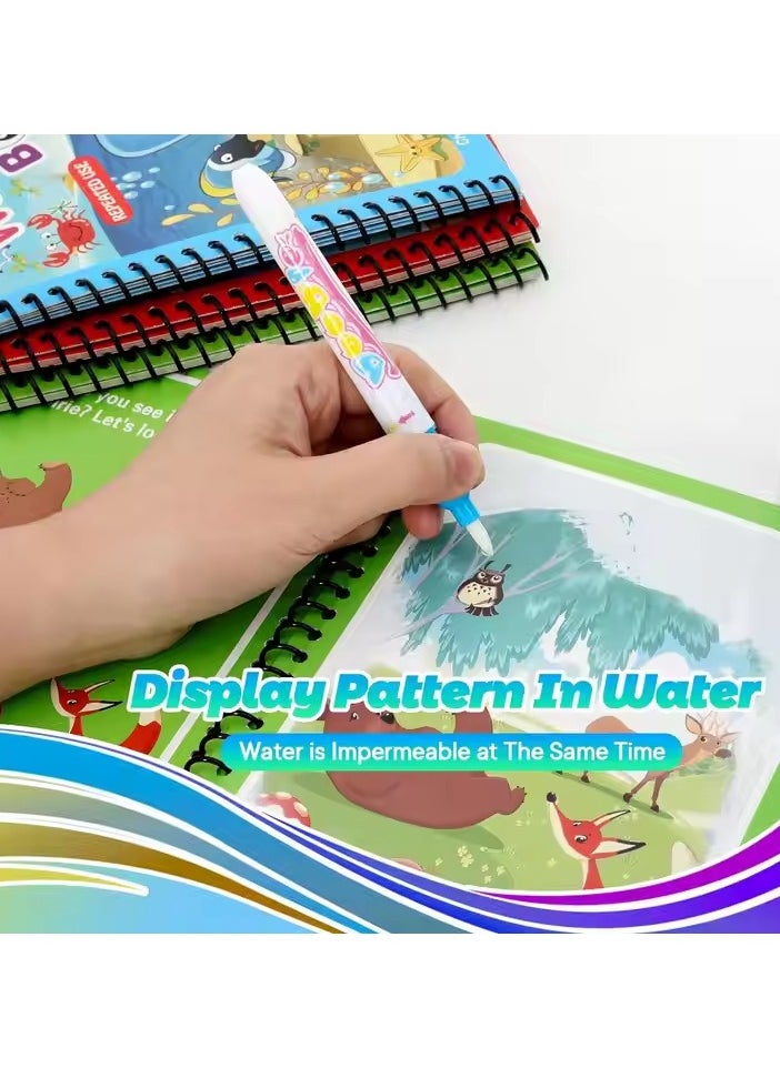 2 Magic Water Books for kids & 2 pens, Drawing book for kids, perfect for early education and creativity, Children use a water pen to reveal colors and images, Promoting learning in a fun way, Children Early Education Drawing Board, Toy For Kids, Toddler Preschool (2 Reusable drawing book & 2 Pen)  - Image 2