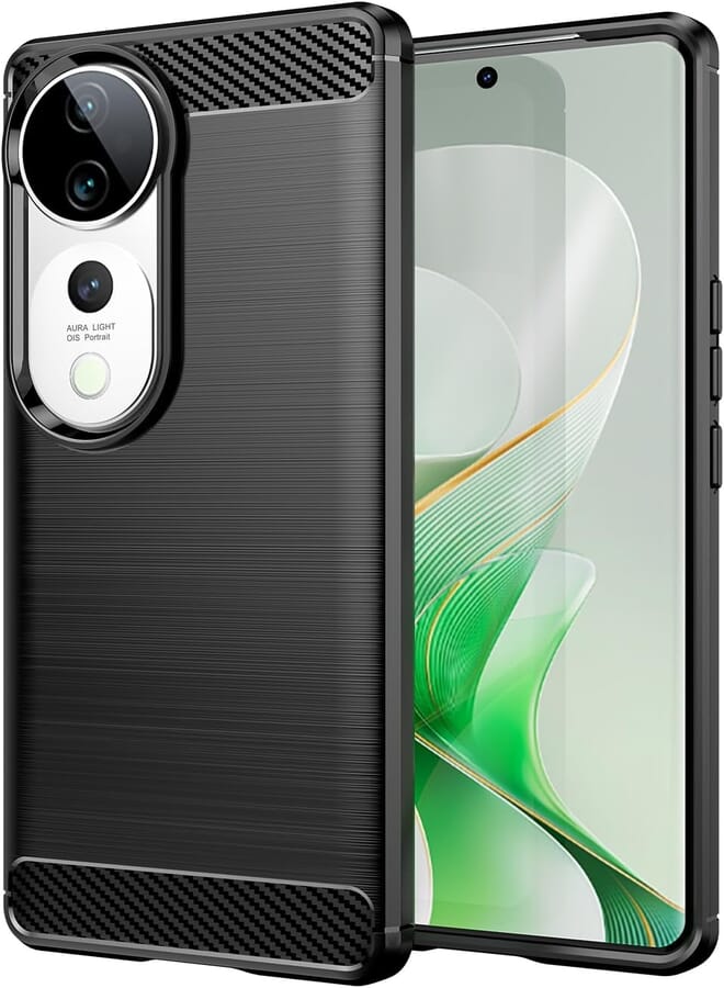 FASCINATION phone case compitable with Vivo V40 5G Carbon Silicone Case Original Flexible Slim Enhanced Durable Anti-Shock Protector for Vivo V40 5G (Black)