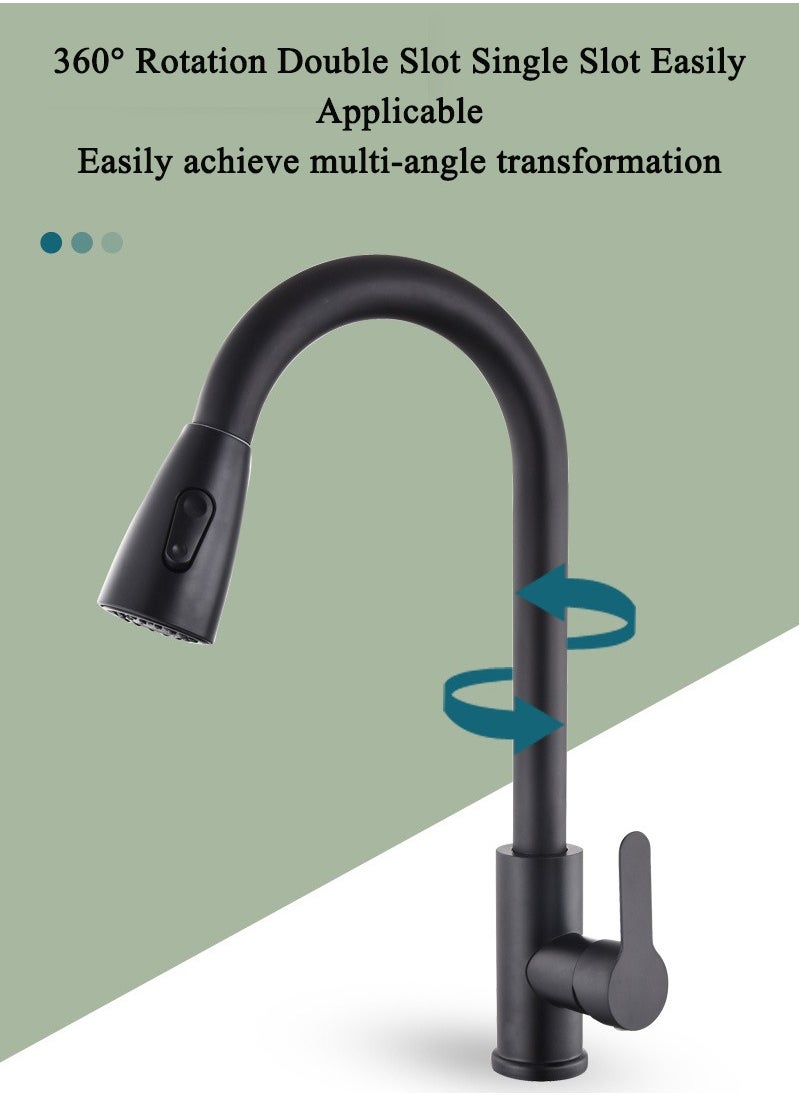 Monda - Black Kitchen Faucet with Pull Down Sprayer, Industrial Commercial Stainless Steel Single Handle Single Hole 2 Hole RV Laundry Pull Down Gooseneck Kitchen Sink Faucet, Kitchen Equipment - Image 1