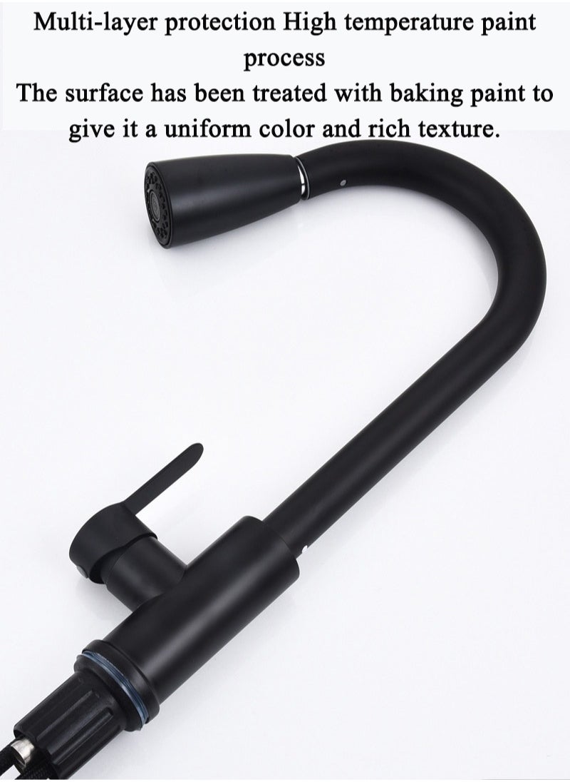 Monda - Black Kitchen Faucet with Pull Down Sprayer, Industrial Commercial Stainless Steel Single Handle Single Hole 2 Hole RV Laundry Pull Down Gooseneck Kitchen Sink Faucet, Kitchen Equipment - Image 1